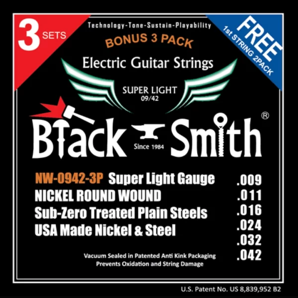 BLACKSMITH NW-0942-3P, žice za električnu gitaru, 3-paket