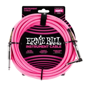 ERNIE BALL 6078 Neon Pink, (pleteni) instrumentalni kabel kutni 3m - prednja strana