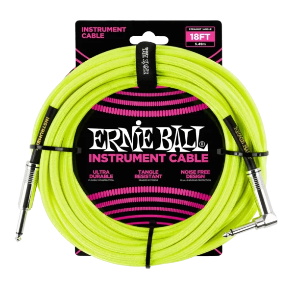 ERNIE BALL 6085 Neon Yellow, (pleteni) instrumentalni kabel kutni 5.5 m - prednja strana